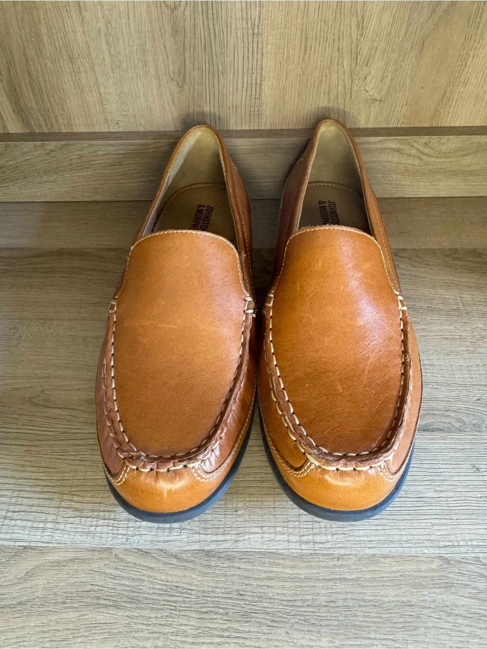 Johnston & Murphy Locklin Tan Full Leather Loafers Shoes Boys 7M